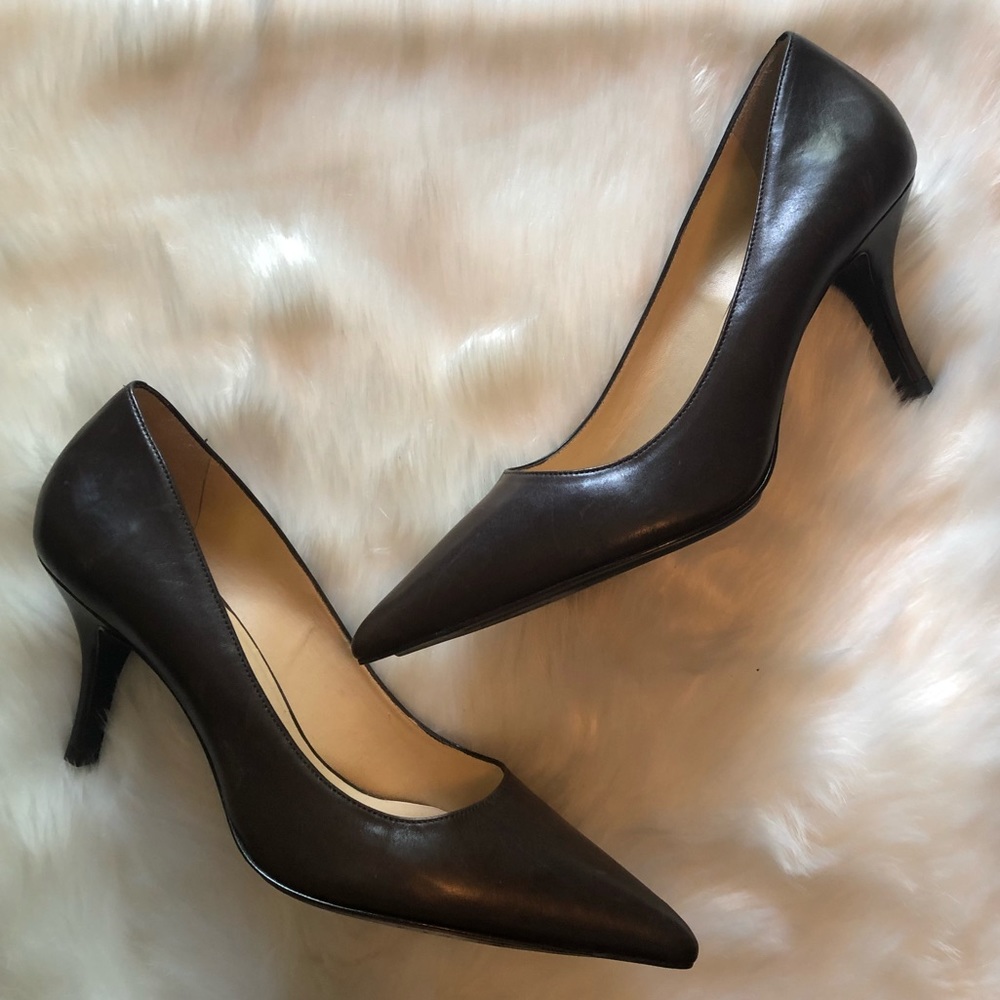 COLE HAAN Dark Brown Leather Pointed Toe Heels